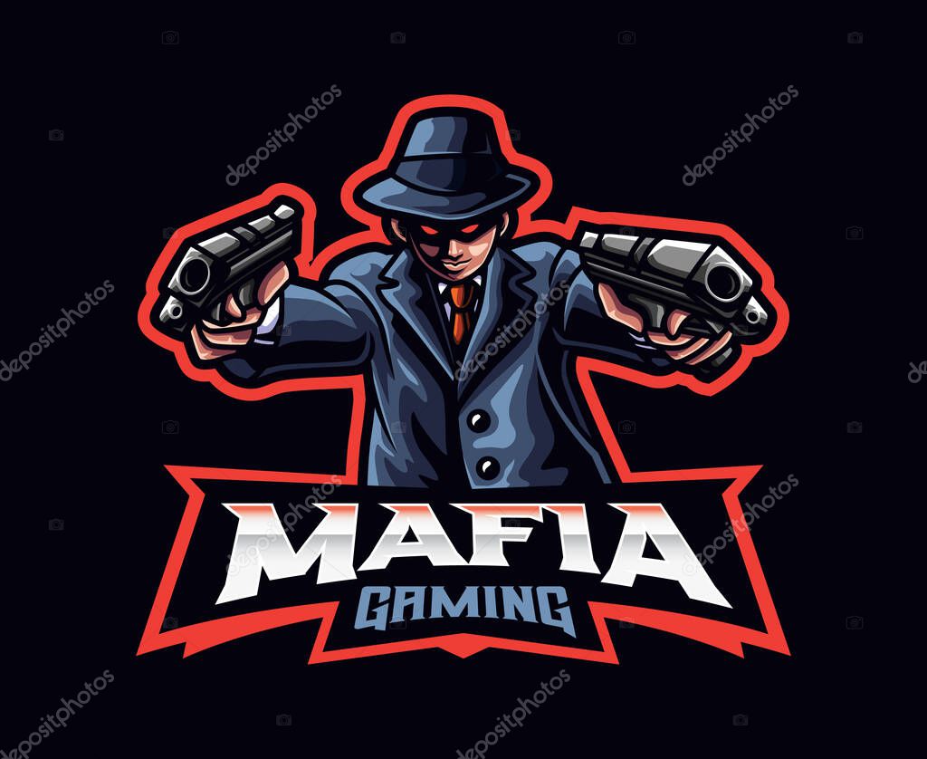 Mafia mascot logo design. Mafia gangster vector illustration. Logo illustration for mascot or symbol and identity, emblem sports or e-sports gaming team