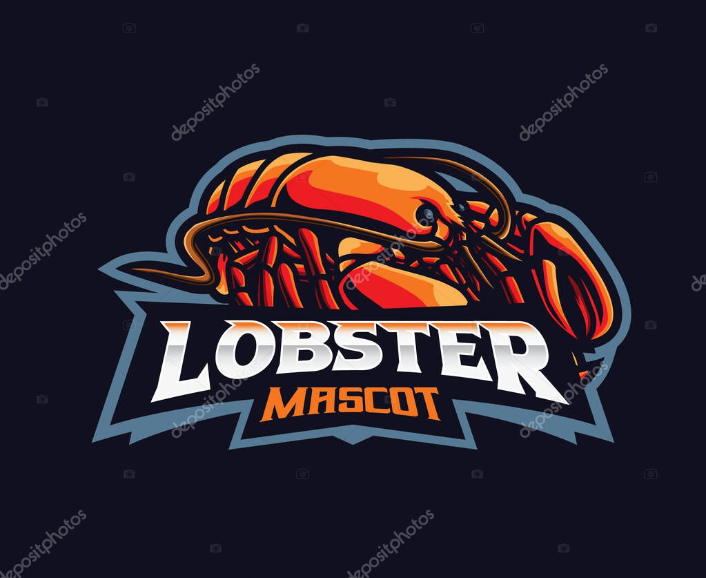 Lobster mascot logo design. Seafood lobster vector illustration. Logo illustration for mascot or symbol and identity, emblem sports or e-sports gaming team