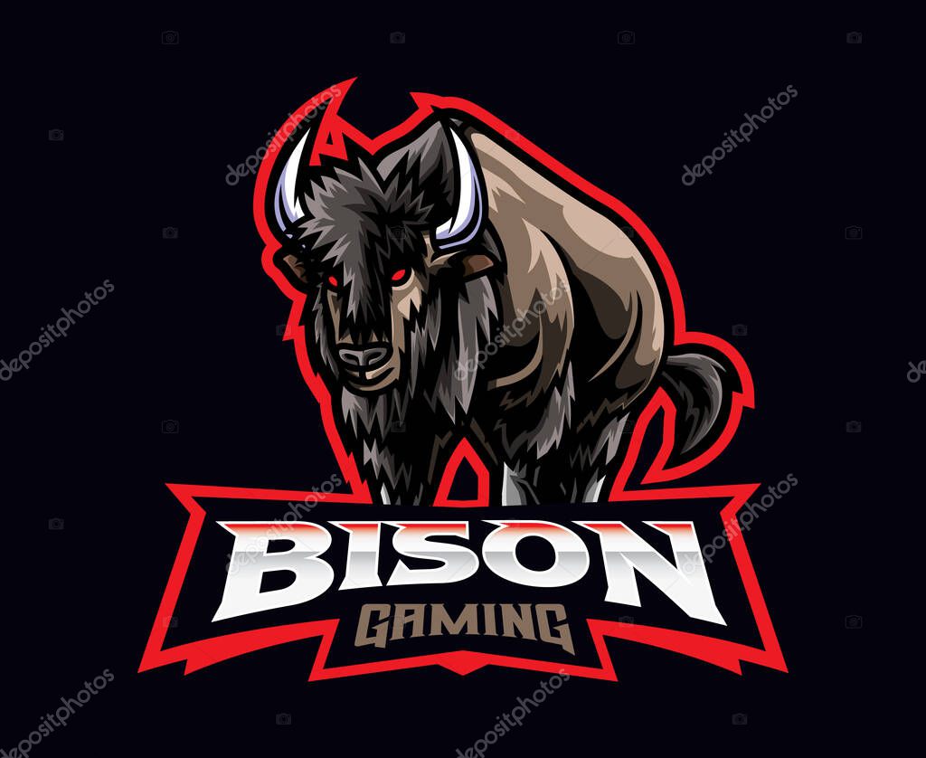 Bison mascot logo design. Wild bison vector illustration. Logo illustration for mascot or symbol and identity, emblem sports or e-sports gaming team