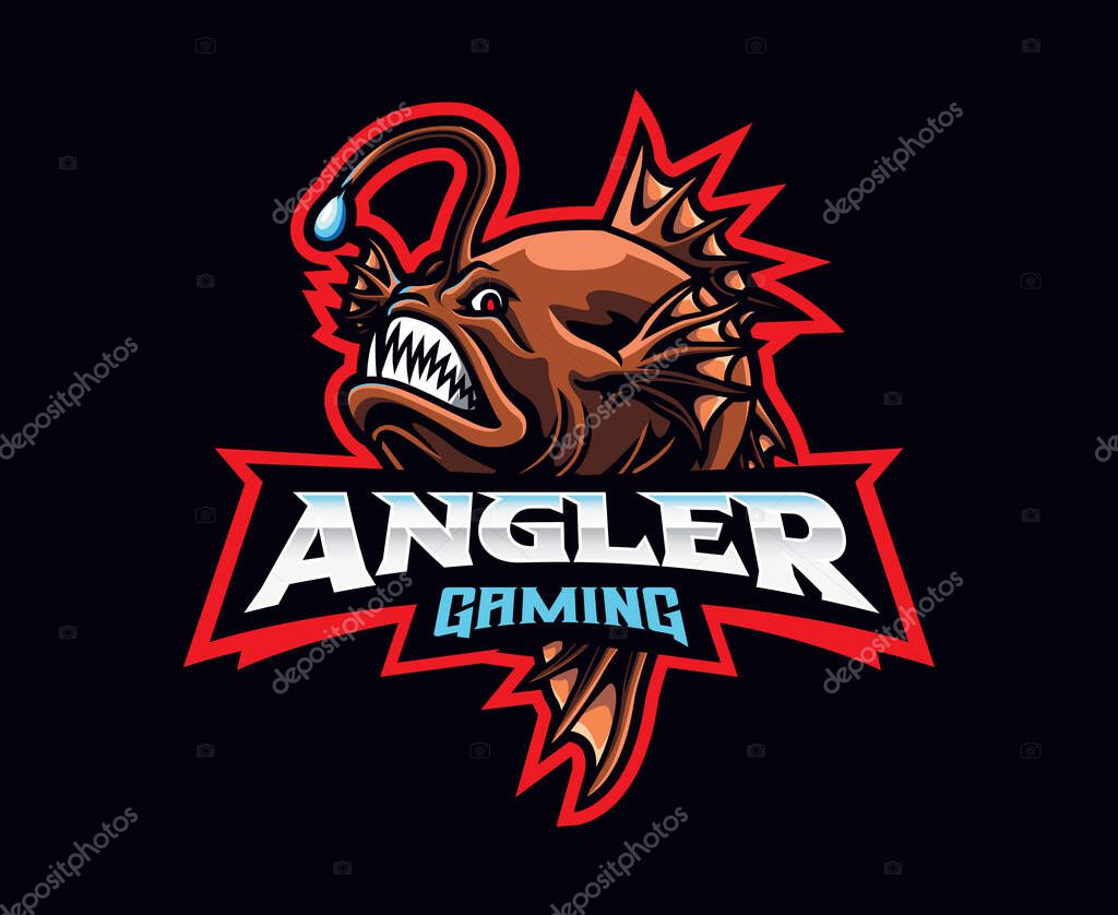 Anglerfish mascot logo design. Monster fish vector illustration. Logo illustration for mascot or symbol and identity, emblem sports or e-sports gaming team
