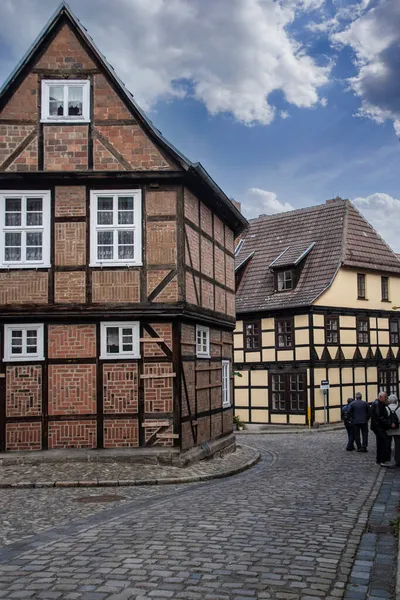 Fasady Zabytkowych Domów Wybudowanych Wieku Quedlinburgu Niemcy — Zdjęcie stockowe