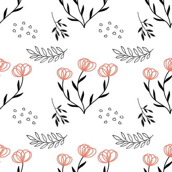 Seamless Background Pink Grey Flower Leave Doodles White Background Luxury — Stock Photo, Image