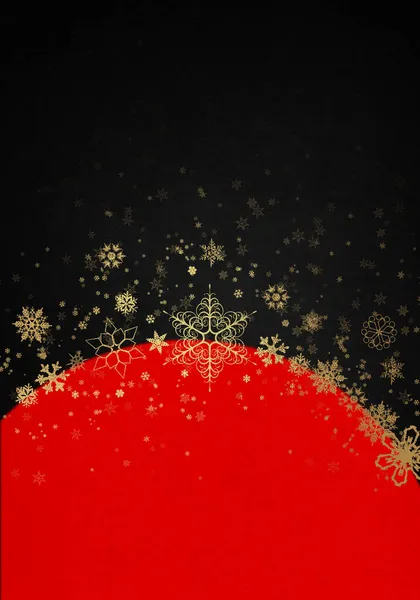 Fundo Inverno Vermelho Preto Com Flocos Neve Dourados Cartão Natal — Fotografia de Stock