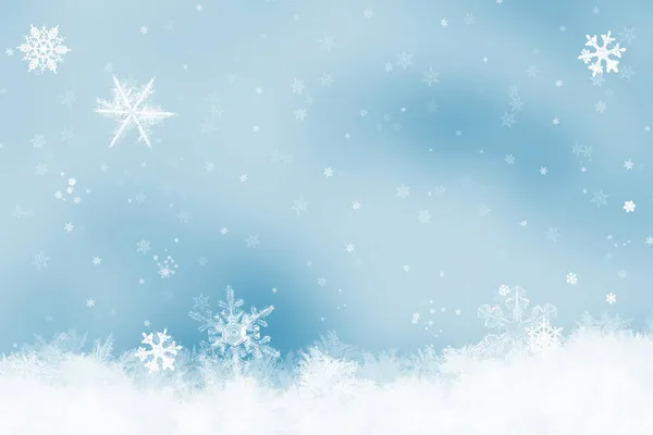 Schnee Hintergrund Blauer Weihnachtsschnee Mit Defokussierten Flocken Und Wirbeln Winterkonzept — Stockfoto