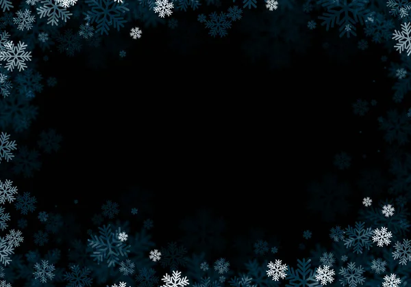 Fondo Nieve Nieve Azul Navidad Con Escamas Desenfocadas Remolinos Concepto —  Fotos de Stock