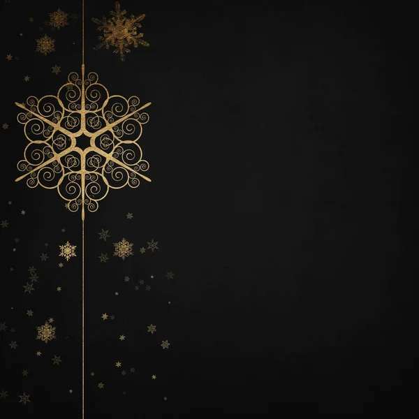 Элементарно Черный Зимний Фон Золотыми Снежинками Рождественская Открытка — стоковое фото