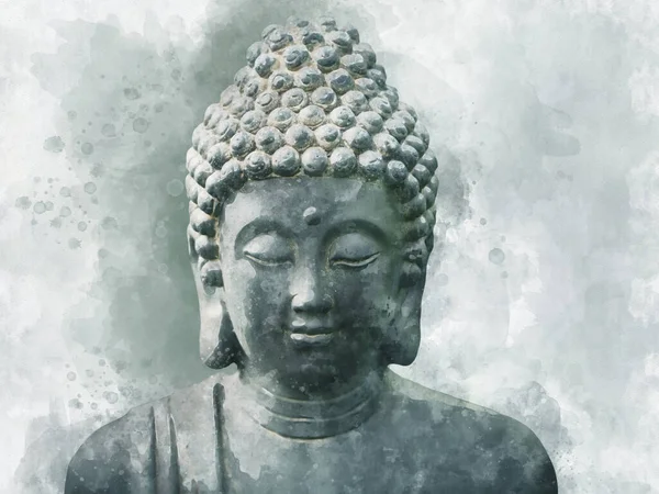 Akvarell Målning Buddha Staty Tecken Fred Och Visdom — Stockfoto