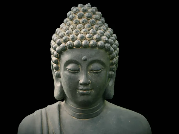 Retrato Una Estatua Buda Islada Sobre Fondo Oscuro Firma Por — Foto de Stock