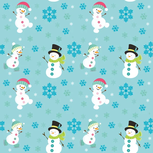 Рождество Бесшовный Узор Снеговиком Снежинками Ярко Голубом Фоне Новый Год — стоковое фото