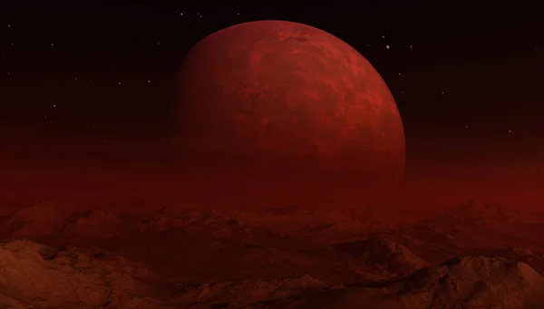 Renderad Rymdkonst Alien Planet Ett Fantasilandskap Med Röd Himmel — Stockfoto