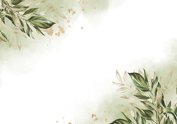 Pale leaves - botanical design banner. Floral pastel watercolor border frame.