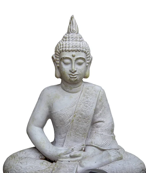 Portrét Sochy Buddhy Bílém Pozadí Znamení Míru Moudrosti — Stock fotografie
