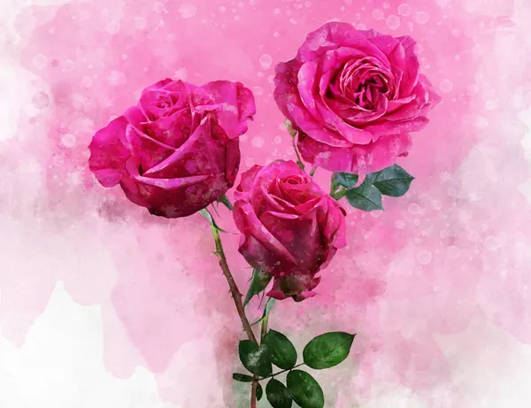 Desenho Aquarela Flores Rosa Vibrantes Arte Botânica Elemento Decorativo Para — Fotografia de Stock