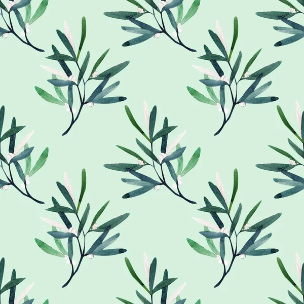 Nahtloser Hintergrund Mit Grünen Blätterkritzeln Mintgrüner Hintergrund Luxus Muster Für — Stockfoto