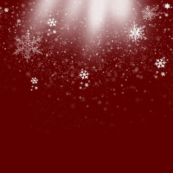Červené Zimní Pozadí Sněhové Vločky Jiskry Vánoční Přání — Stock fotografie