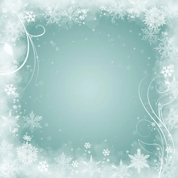 雪の背景 焦点を絞ったフレークと渦巻きとブルークリスマスの雪 雪が降る冬のコンセプト 休日の食感と白い雪片 — ストック写真