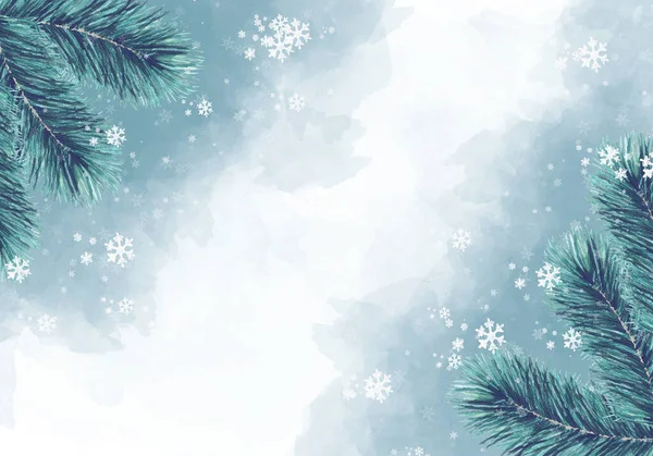 Téli Akvarell Karácsonyi Keret Faágakkal Fenyőtobozokkal Levelekkel Halvány Téli Illusztráció — Stock Fotó
