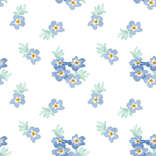 Sömlös Bakgrund Med Blå Glömma Mig Inte Klotter Blå Blommor — Stockfoto