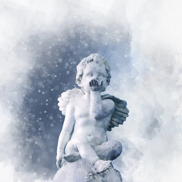 Антична Статуя Ангела Акварельному Стилі — стокове фото