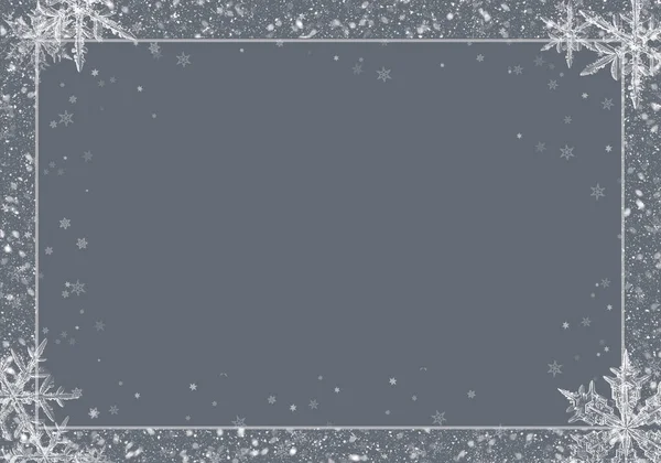 Fundo Neve Moldura Inverno Cinzenta Com Flocos Desfocados Conceito Inverno — Fotografia de Stock