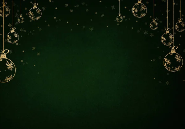 Altın Kar Taneleri Işıltılarıyla Zarif Koyu Yeşil Kış Arkaplanı Noel — Stok fotoğraf