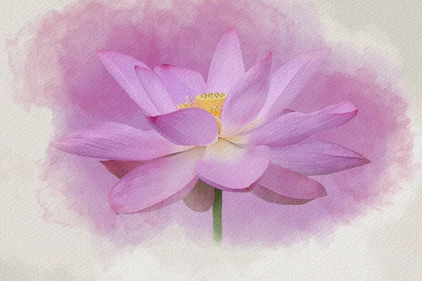 Watercolor painting of a vibrant pink lotus flower. Botanical art. Decorative element for a greeting card or wedding invitation