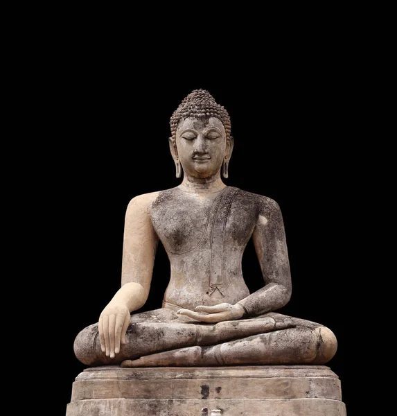 Retrato Una Estatua Buda Islada Sobre Fondo Oscuro Firma Por — Foto de Stock