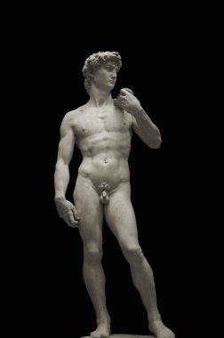 Statue of David isolated. Sculpture of the ancient Greek mythical hero David by the artist Michelangelo.