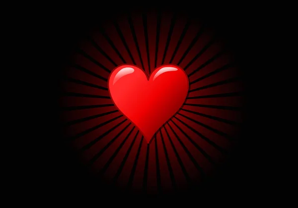 Valentine Day Background Shining Red Heart Light Rays Black Background — Stock Photo, Image