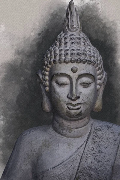 Akvarell Målning Buddha Staty Tecken Fred Och Visdom — Stockfoto