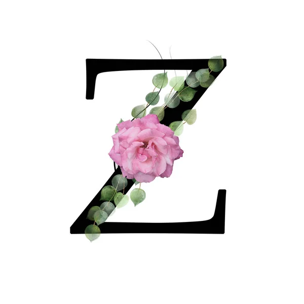 Capital Letter Decorated Pink Rose Leaves Letter English Alphabet Floral — Stock Photo, Image