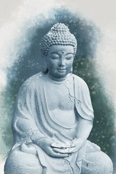 Buda Heykelinin Suluboya Resmi Barış Bilgelik Için Imza — Stok fotoğraf