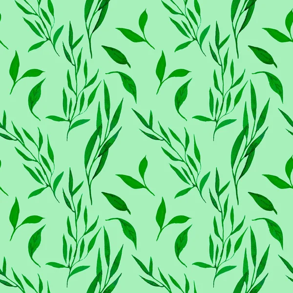 Nahtloser Hintergrund Mit Grünen Blätterkritzeleien Hellgrüner Hintergrund Luxus Muster Für — Stockfoto