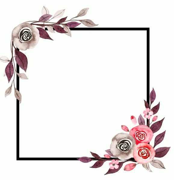 Blass Rötliche Blätter Botanisches Design Banner Floraler Pastellfarbener Rahmen Mit — Stockfoto