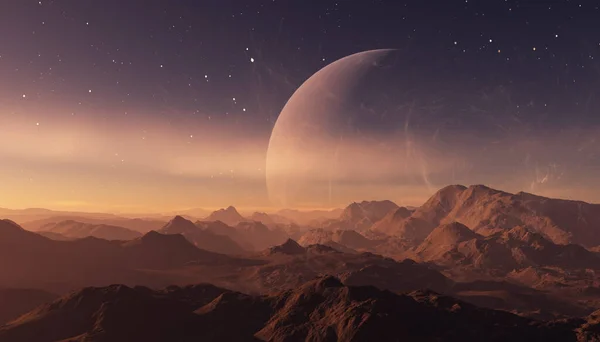 Weergegeven Space Art Alien Planet Een Fantasy Landschap Met Paarse — Stockfoto