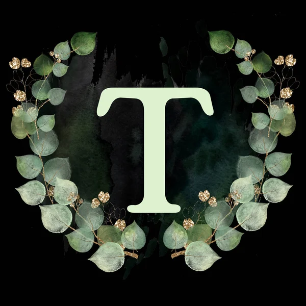 잎으로 장식된 대문자 알파벳의 — 스톡 사진