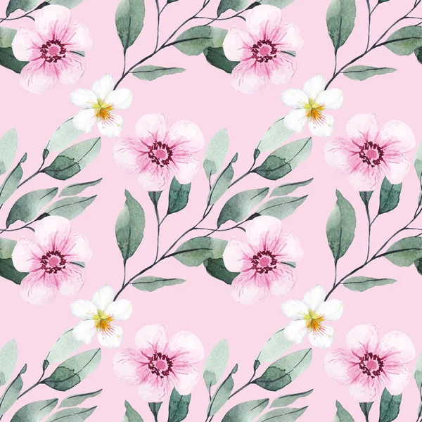 Seamless Background Pink Flower Doodles Bright Pink Background Luxury Pattern — Stock Photo, Image