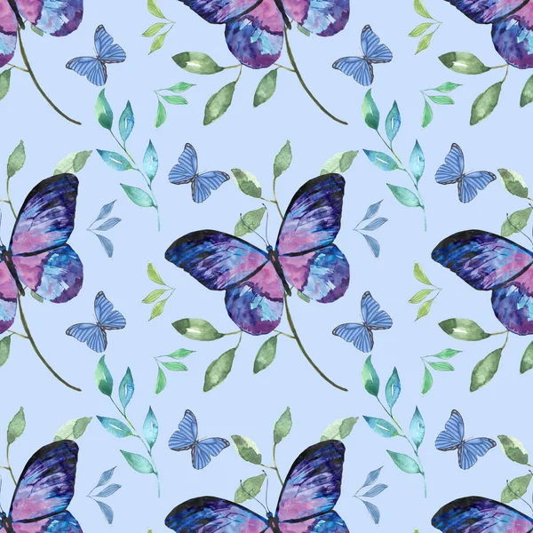 鮮やかな背景に美しいパステル水彩蝶とヴィンテージ手描きカラフルなシームレスなパターン 水彩蝶シームレスパターン手描きテクスチャ — ストック写真
