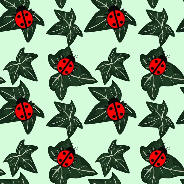 Ladybug自然背景シームレスパターン 春の繰り返し繊維質 夏のファブリックデザイン ギフト包装紙 — ストック写真