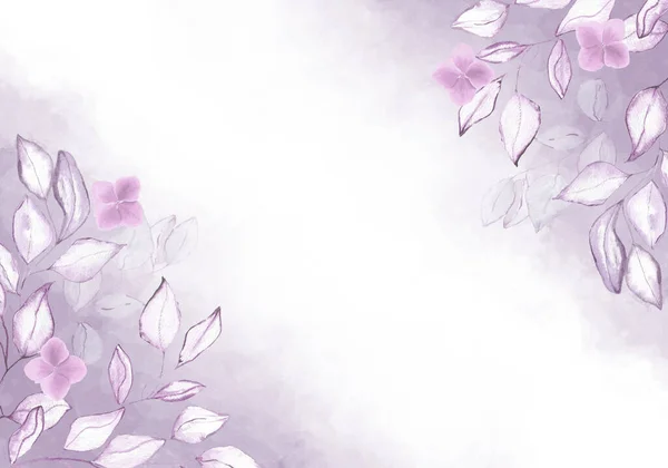 Hojas Flores Color Púrpura Brillante Pálido Con Polvo Dorado Pancarta — Foto de Stock