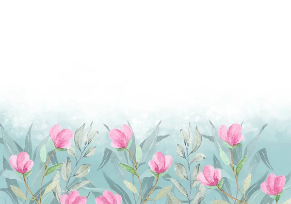 Бледные Листья Цветы Ботанический Дизайн Баннера Цветочная Пастельная Рамка — стоковое фото