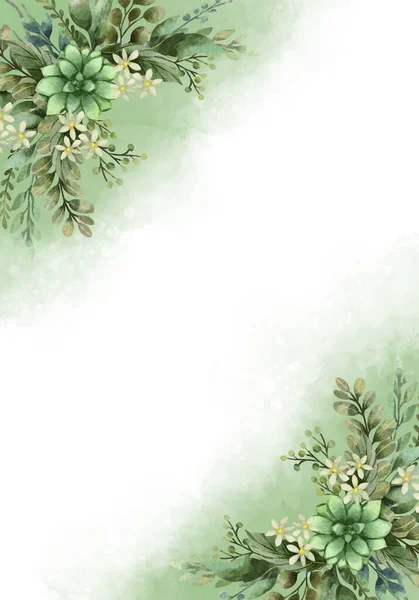 Soluk Yeşil Yapraklar Botanik Tasarım Afişi Çiçekli Suluboya Kenarlık Çerçevesi — Stok fotoğraf