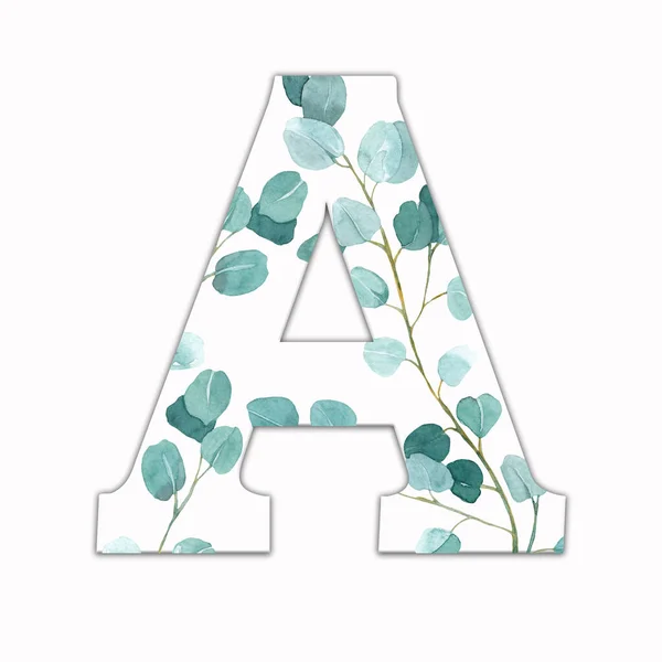 Большая Буква Украшенная Зелеными Листьями Письмо Английского Алфавита Цветочным Оформлением — стоковое фото