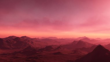 3D oluşturulmuş kıyamet sonrası manzara - Kızıl gökyüzü ile boş bir Fantezi manzarası