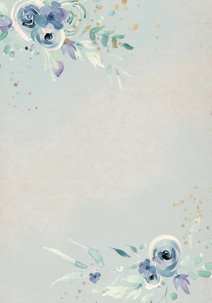 Блідо Листя Квіти Ботанічний Дизайнерський Банер Квіткова Пастельна Акварельна Рамка — стокове фото