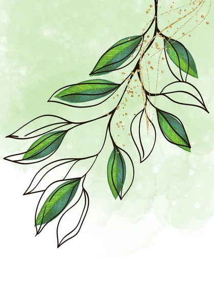 Graphical Green Leaves Illustration Floral Line Art Pattern Background — Stock Photo, Image