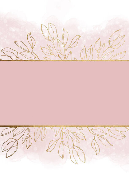 Pink Background Golden Frame Swirls Abstract Ornamental Watercolor Background Stock Picture