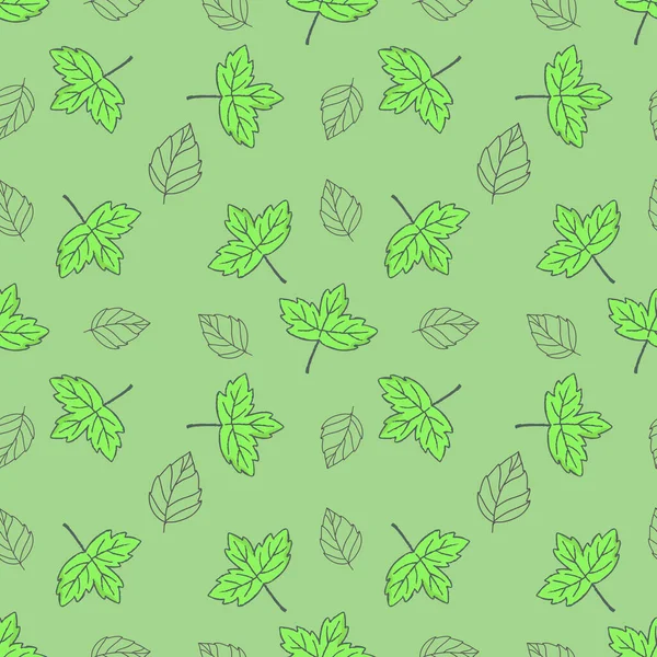 Sfondo Senza Soluzione Continuità Con Scarabocchi Verde Lasciare Sfondo Verde — Foto Stock