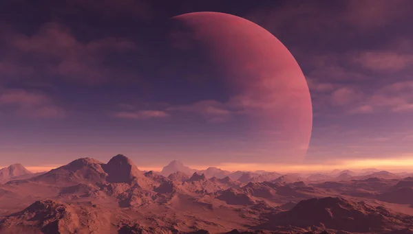Yapılandırılmış Uzay Sanatı Uzaylı Gezegeni Kızıl Gezegen Kızıl Gökyüzü Ile — Stok fotoğraf