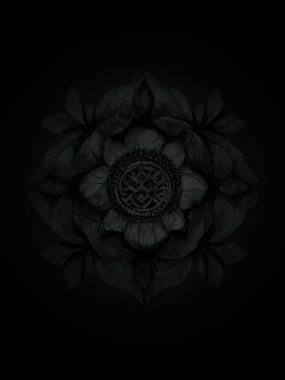 Decorative abstract pattern on black background. Circular ornament.